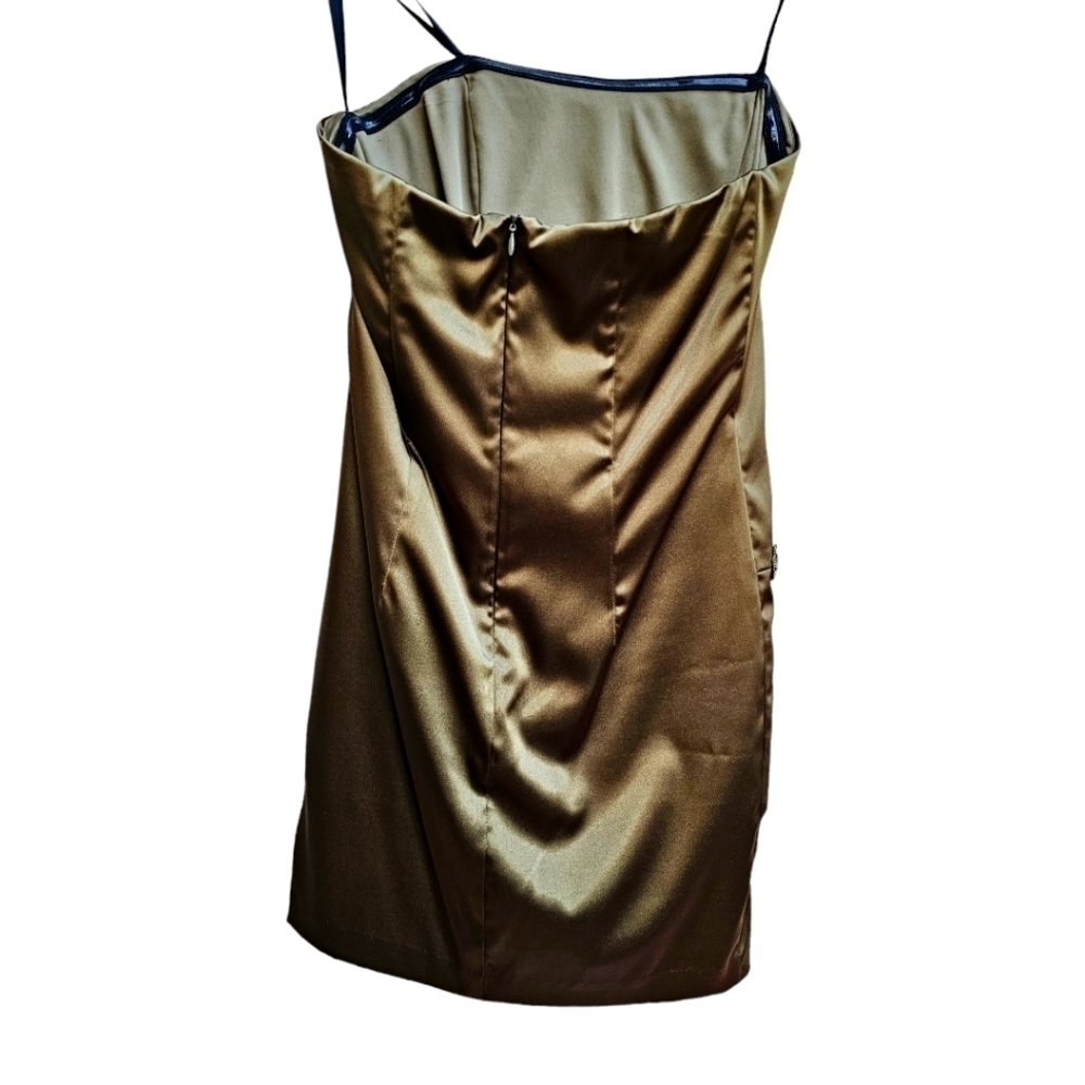 Army Green (NOT Brown) Short Strapless Satin Formal Dress with Beading Size XS - Picture 5 of 10
